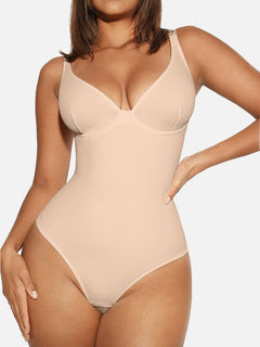 V Neck Tummy Control Thong Bodysuit