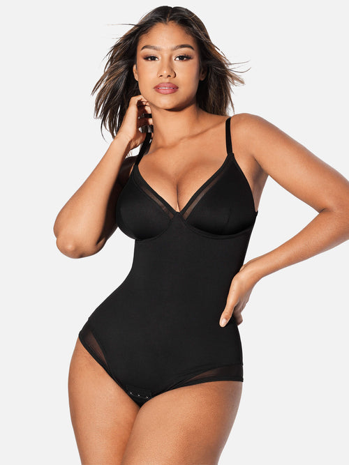 Deep V-Neck Mesh Coverall Bodysuit