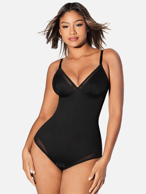 Deep V-Neck Mesh Coverall Bodysuit