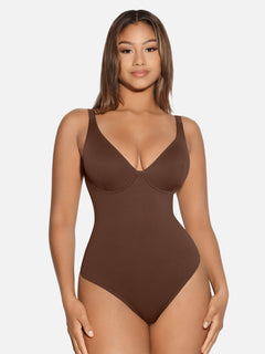 V Neck Tummy Control Thong Bodysuit