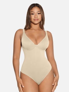 V Neck Tummy Control Thong Bodysuit