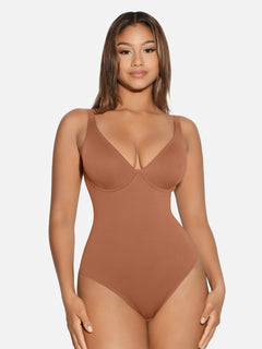 V Neck Tummy Control Thong Bodysuit