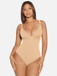 V Neck Tummy Control Thong Bodysuit