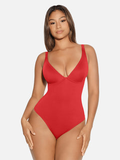 V Neck Tummy Control Thong Bodysuit