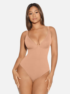 V Neck Tummy Control Thong Bodysuit