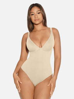 V Neck Tummy Control Thong Bodysuit