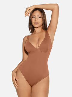 V Neck Tummy Control Thong Bodysuit