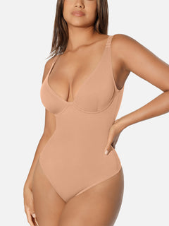 V Neck Tummy Control Thong Bodysuit