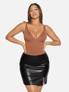 V Neck Tummy Control Thong Bodysuit