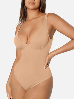 V Neck Tummy Control Thong Bodysuit