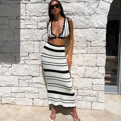 Bralet Maxi Skirt Set - Black & White