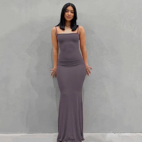 Satin Spaghetti Strap Backless Maxi Dress