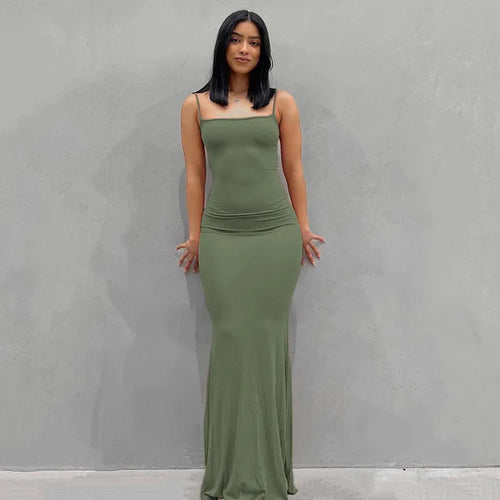 Satin Spaghetti Strap Backless Maxi Dress