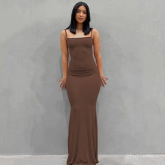 Satin Spaghetti Strap Backless Maxi Dress