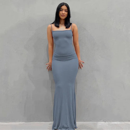 Satin Spaghetti Strap Backless Maxi Dress