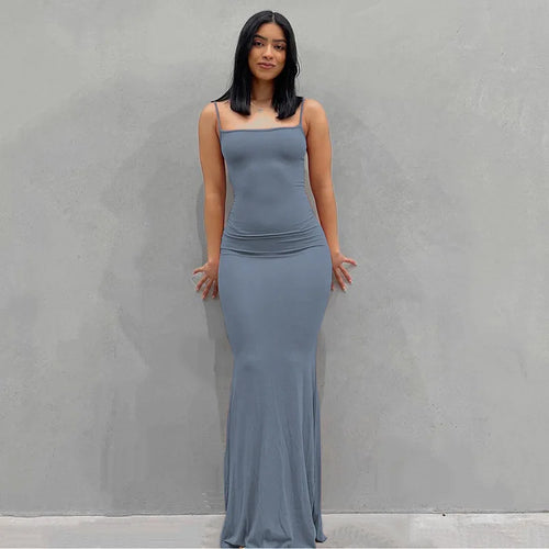 Satin Spaghetti Strap Backless Maxi Dress