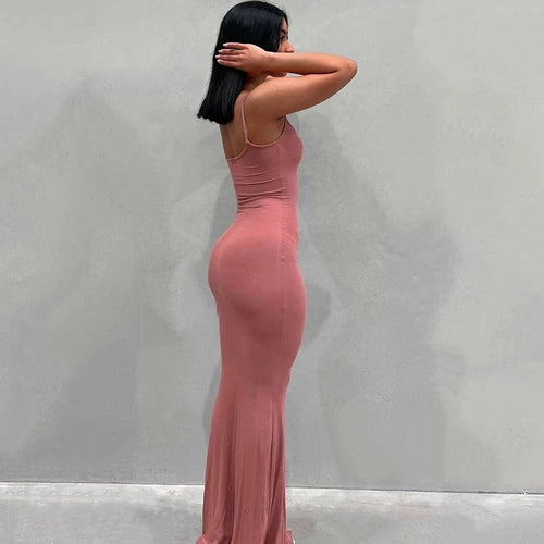 Satin Spaghetti Strap Backless Maxi Dress