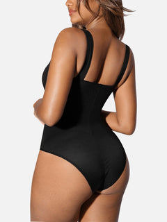 V Neck Tummy Control Thong Bodysuit