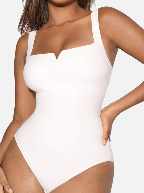 V Neck Tummy Control Thong Bodysuit