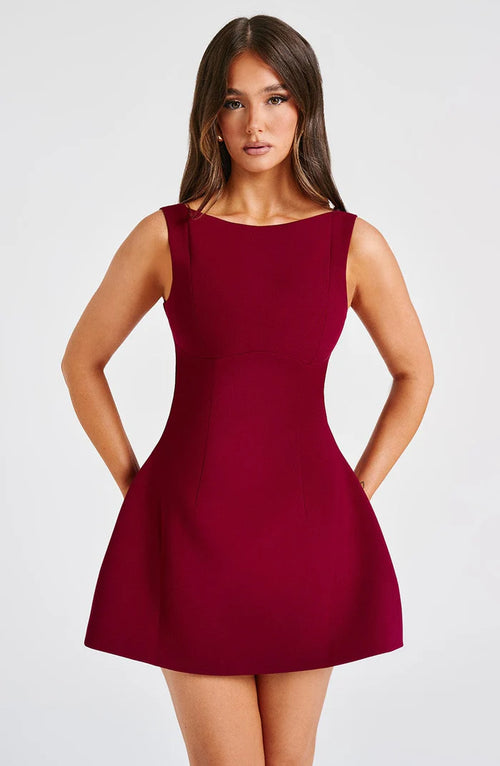 Cinched Waist Backless A-line Mini Dress