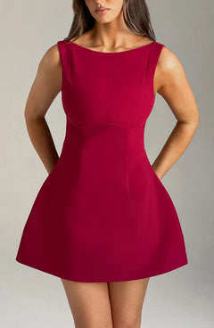 Cinched Waist Backless A-line Mini Dress