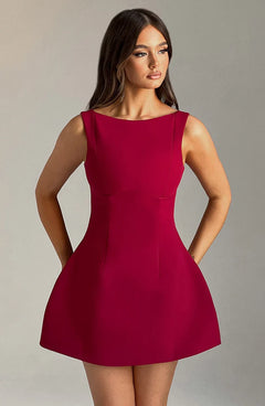 Cinched Waist Backless A-line Mini Dress